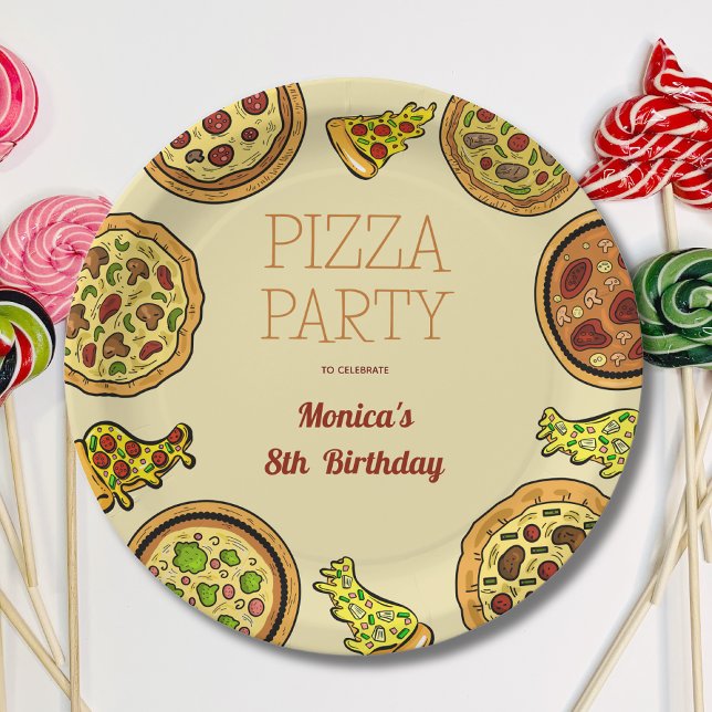 Cartoon pizza party birthday paper plate (Creator Uploaded)