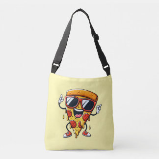 Cartoon Pizza Slice with Drip Cheese Vibes Crossbody Bag