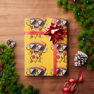 Cartoon Pizza Slice with Drip Cheese Vibes Wrapping Paper