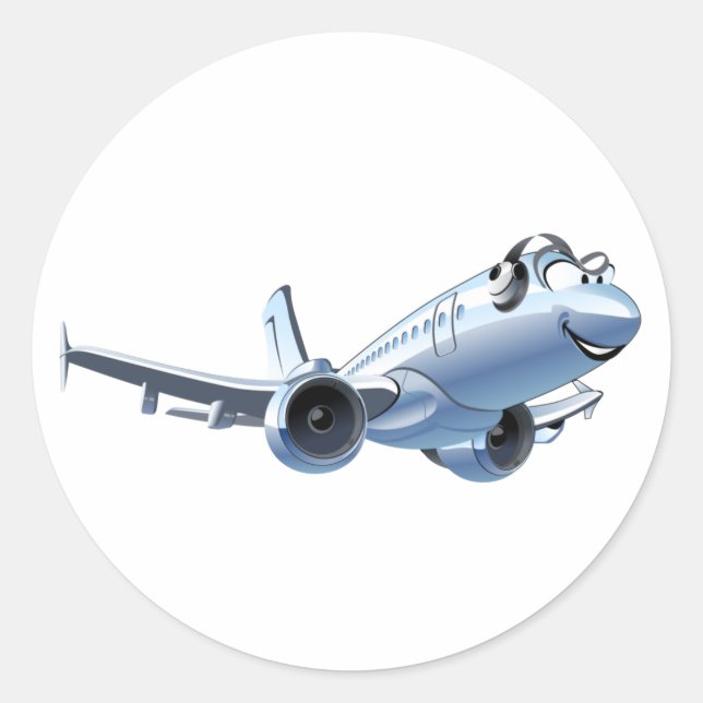 Cartoon plane classic round sticker (Front)