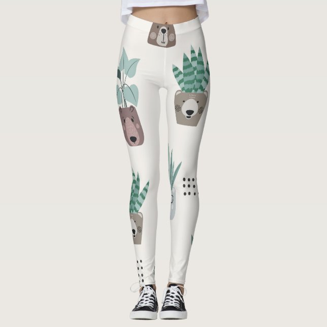 Cartoon Plants: Bear Face Seamless Leggings (Front)