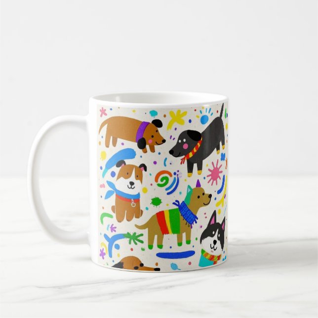Cartoon playful puppies  coffee mug (Left)