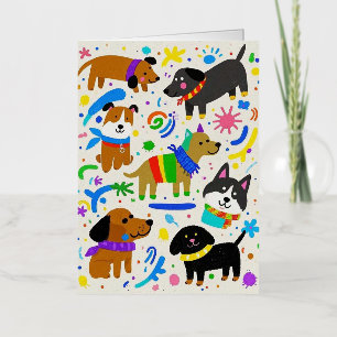 Cartoon playful puppies foil greeting card