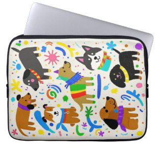 Cartoon playful puppies laptop sleeve