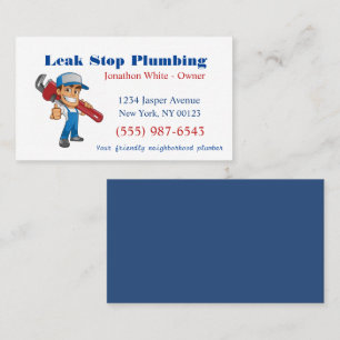 Cartoon Plumber Man Plumbing Maintenance Service Business Card