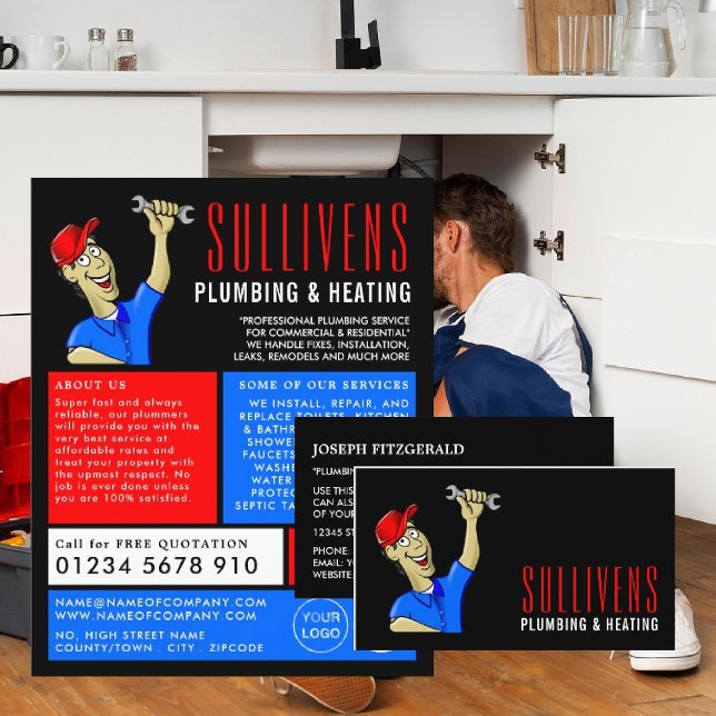 Cartoon Plumber, Plumber, Plumbing Advertising Flyer (Creator Uploaded)