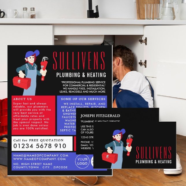 Cartoon Plumber, Plumber, Plumbing Business Card (Creator Uploaded)