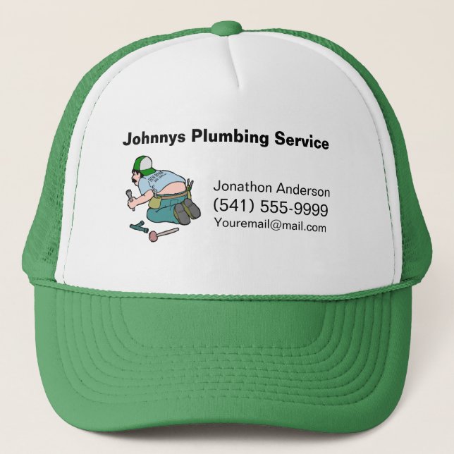 Cartoon Plumbing Plumber Service Trucker Hat (Front)