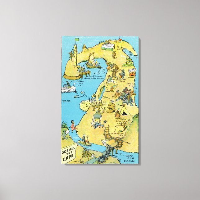 Cartoon Points of Interest on Cape Cod Canvas Print (Front)
