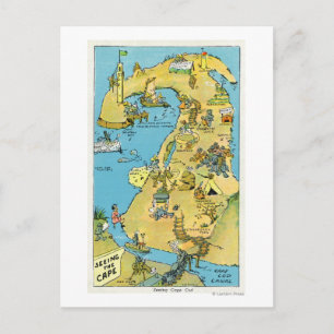 Cartoon Points of Interest on Cape Cod Postcard
