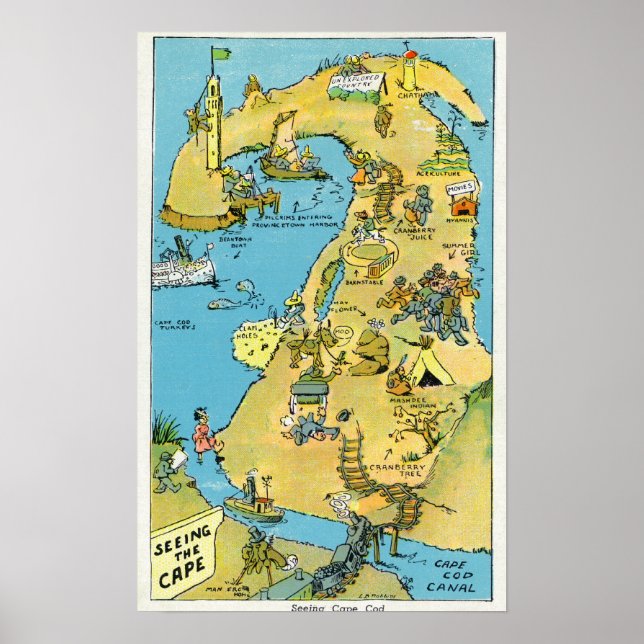Cartoon Points of Interest on Cape Cod Poster (Front)