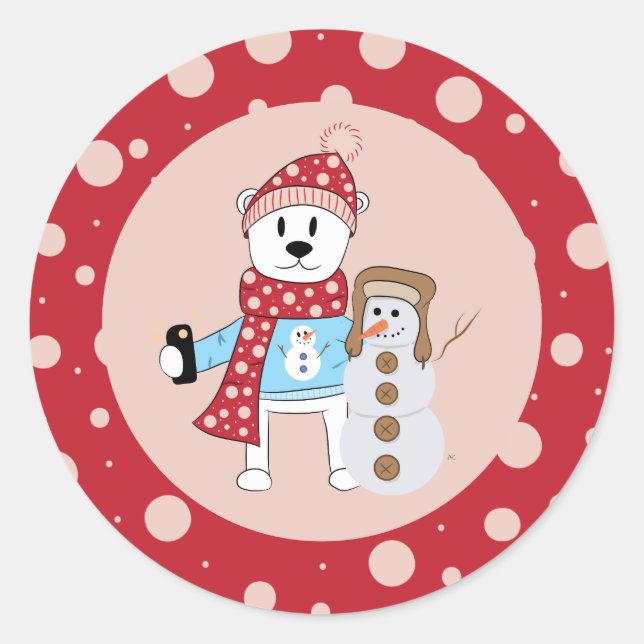 Cartoon Polar Bear and Snowman Stickers (Front)
