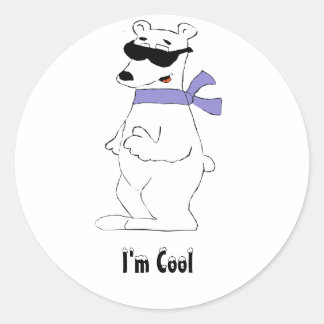 Cartoon Polar Bear In Scarf And Shades Classic Round Sticker
