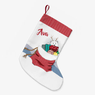 Cartoon Polar Bear Peeking Into Santa's Bag Small Christmas Stocking