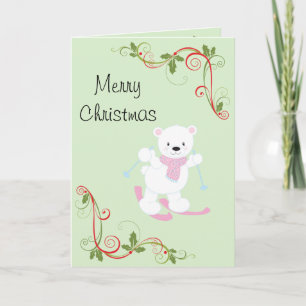 Cartoon Polar Bear w/Christmas Swirls Holiday Card
