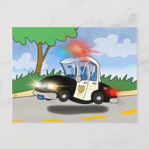 Cartoon Police Car with Flashing Lights Postcard