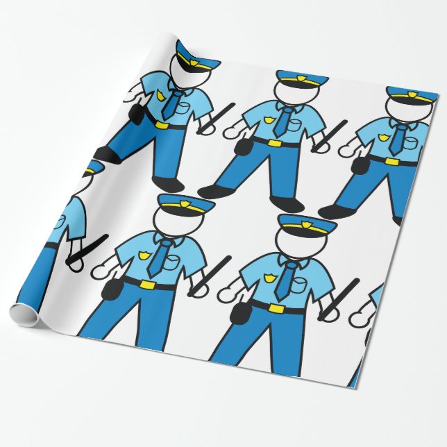 Cartoon Police Officer Fun Law Enforcement  Wrapping Paper (Unrolled)