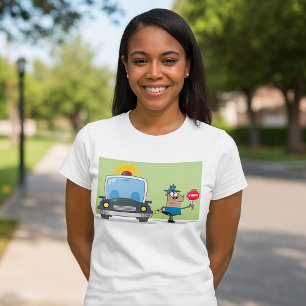 Cartoon Police Officer Stop Sign T-Shirt