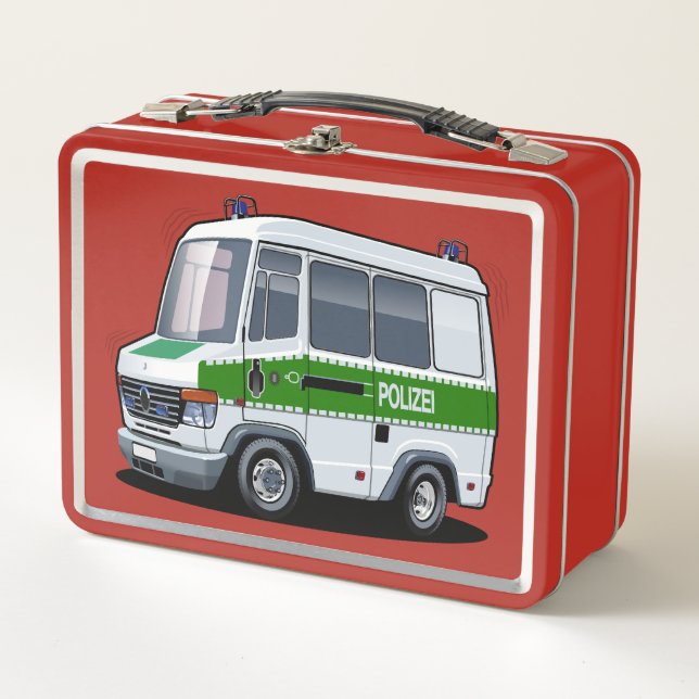 Cartoon Police Van Metal Lunch Box (Front)