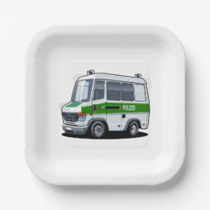 Cartoon Police Van Paper Plate