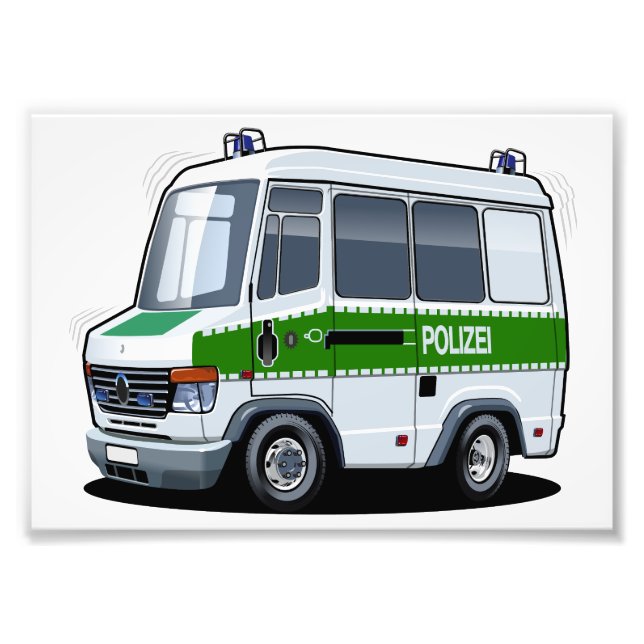 Cartoon Police Van Photo Print (Front)