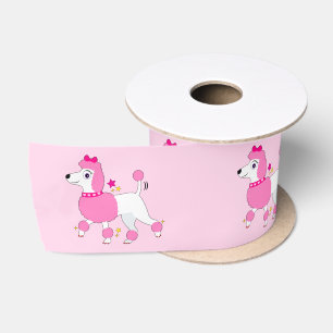 Cartoon Poodle with Pink Hair and Bow 3" Satin Ribbon