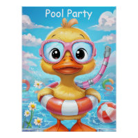 Cartoon Pool Party Duck with Snorkel and Swim Gear