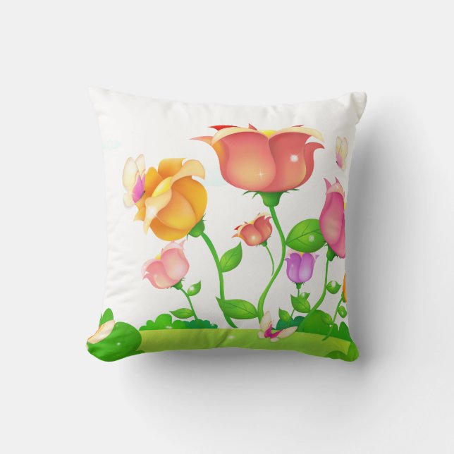 Cartoon Poppies and Butterflies American MoJo Cushion (Front)