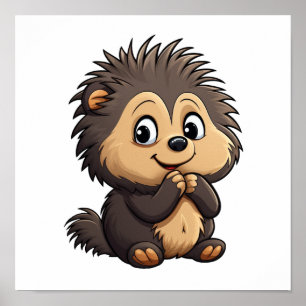 Cartoon porcupine illustration poster