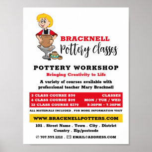 Cartoon Potter, Pottery Classes, Potters Advert Poster