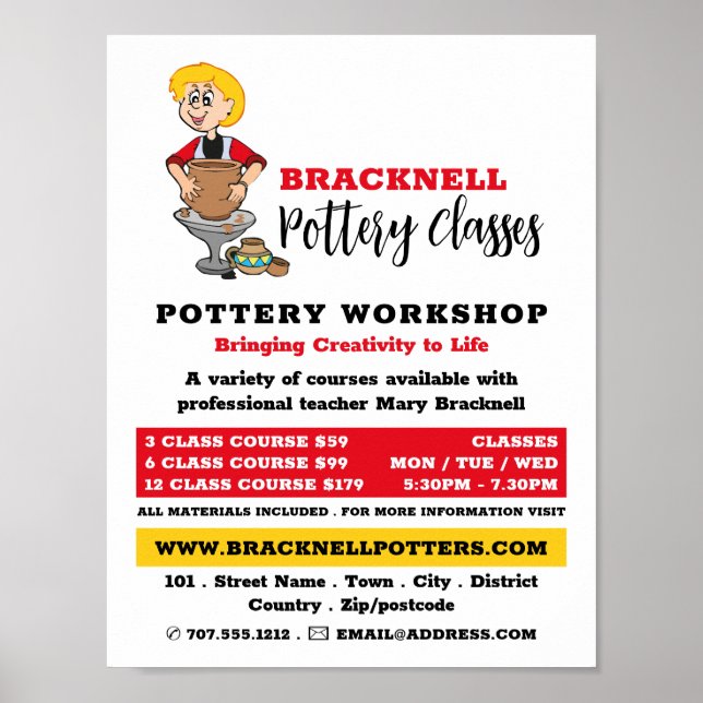 Cartoon Potter, Pottery Classes, Potters Advert Poster (Front)