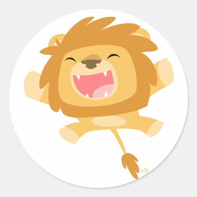 Cartoon Pouncing Lion round sticker (Front)