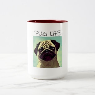 Cartoon Precious and Cute Doggy Pug Portrait Two-Tone Coffee Mug