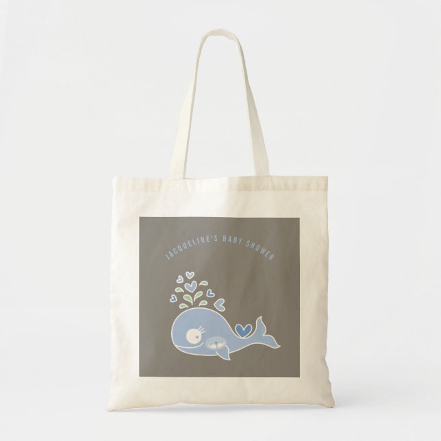 Cartoon Pregnant Blue Mummy Whale Boy Baby Shower Tote Bag (Front)