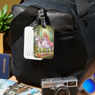 Cartoon Princess Riding on the Unicorn Luggage Tag