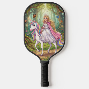 Cartoon Princess Riding on the Unicorn Pickleball Paddle