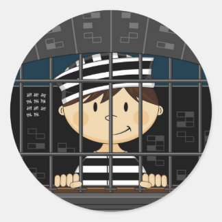 Cartoon Prisoner in Jail Cell Classic Round Sticker