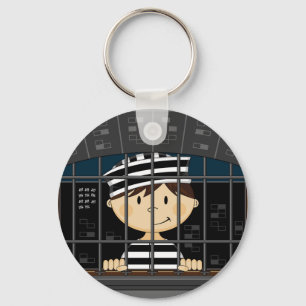 Cartoon Prisoner in Jail Cell Key Ring