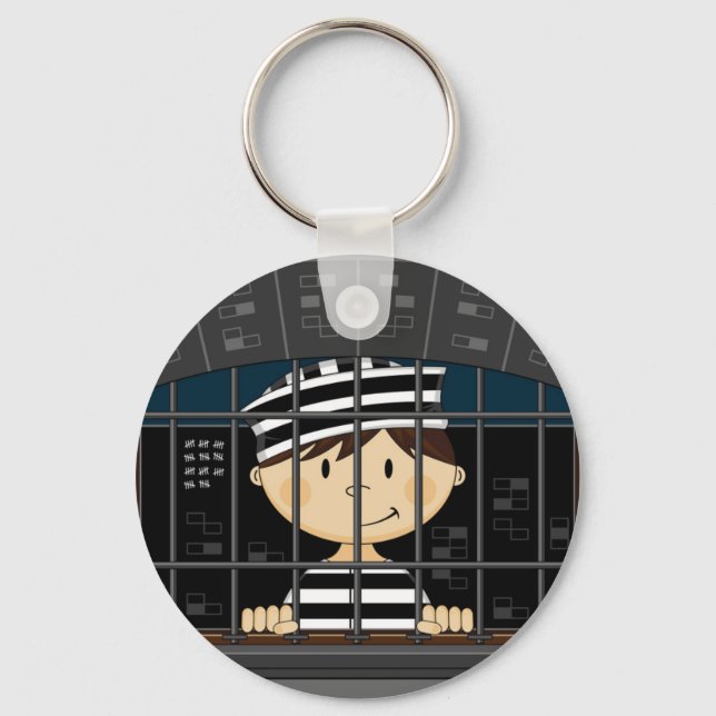 Cartoon Prisoner in Jail Cell Key Ring (Front)