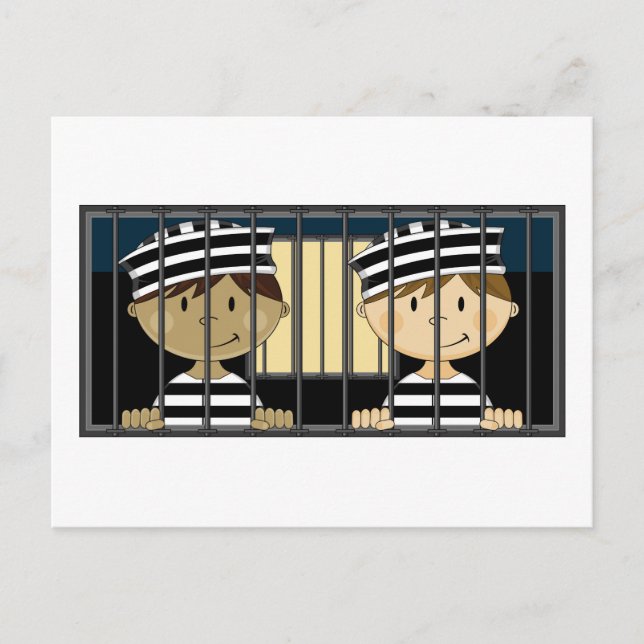 Cartoon Prisoners in Jail Cell Postcard (Front)
