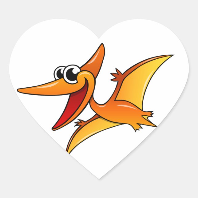Cartoon Pterodactyl Heart Sticker (Front)