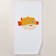 Cartoon Pufferfish Beach Towel