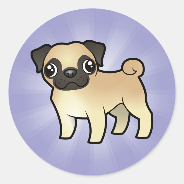Cartoon Pug Classic Round Sticker (Front)