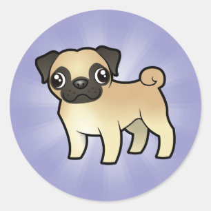 Cartoon Pug Classic Round Sticker
