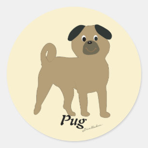 Cartoon Pug Classic Round Sticker
