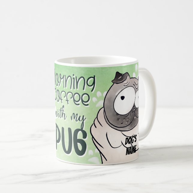 Cartoon Pug Dog Pet Coffee Mug, Cup (Front Right)