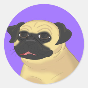Cartoon Pug Face Classic Round Sticker
