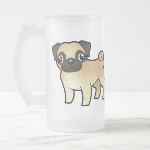 Cartoon Pug Frosted Glass Beer Mug