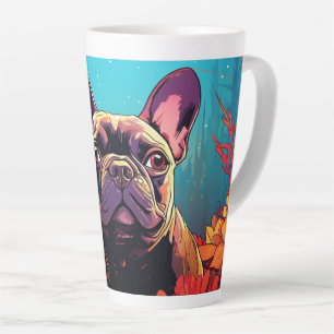 Cartoon Pug in a Garden Latte Mug