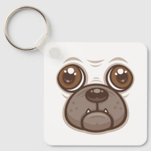 Cartoon Pug Mug Puppy Dog Face Key Ring